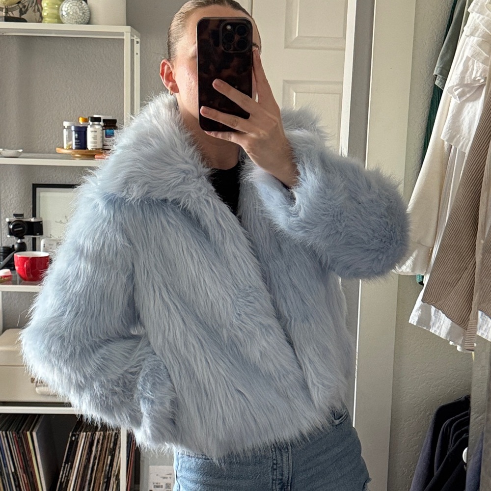 Faux Fur Jacket in Light Blue - Picture 6 of 6